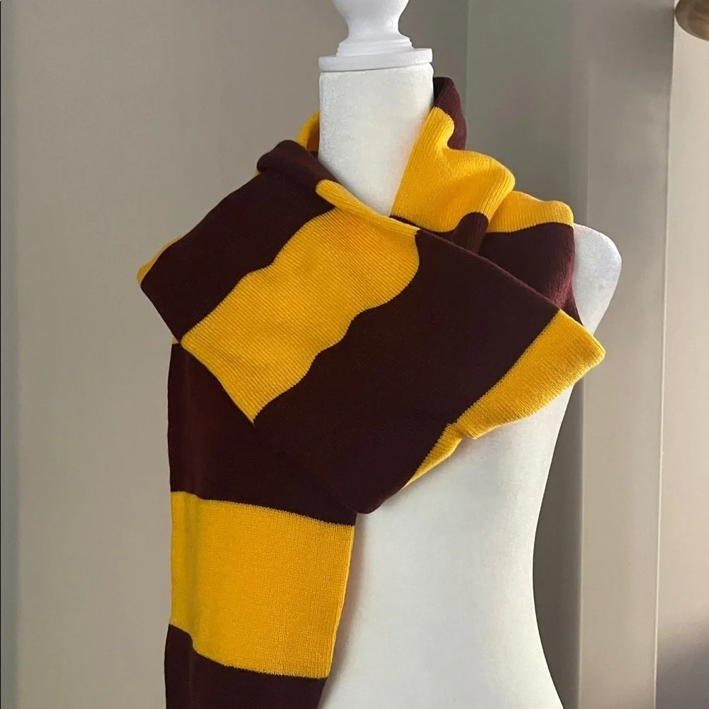 Striped Yellow and Burgundy/Marion Scarf, NWOT, 68”